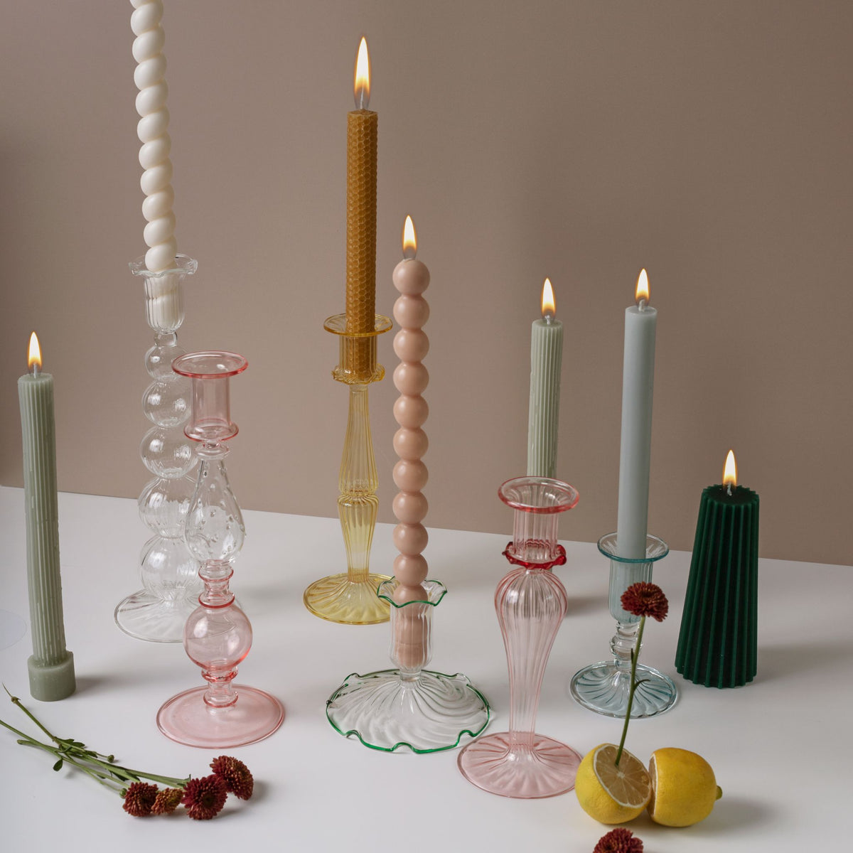 Fushia - Glass Candlestick